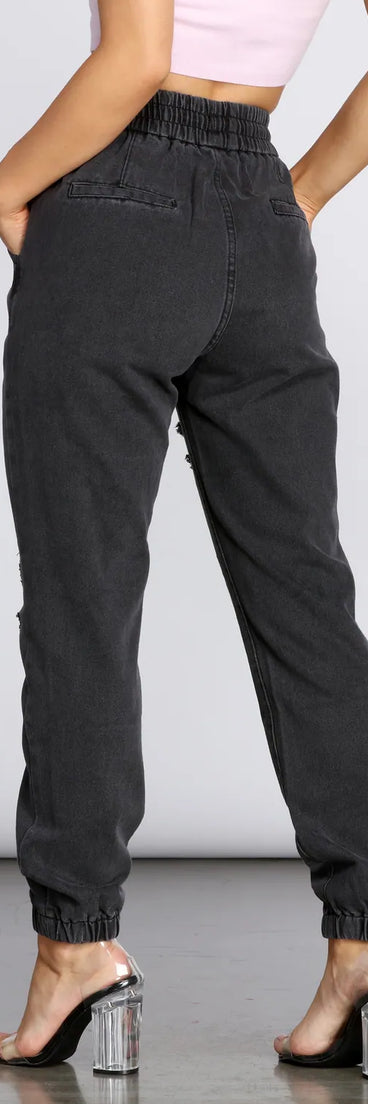 Distressed Denim Joggers