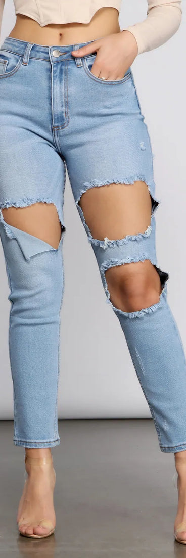 High Waist Trendy Cut Out Skinny Jeans