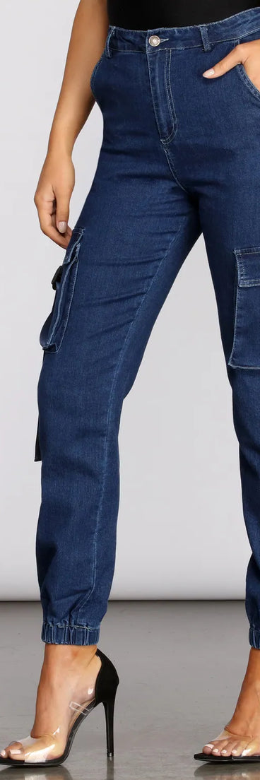 Grab N' Go Denim Cargo Jogger Pants