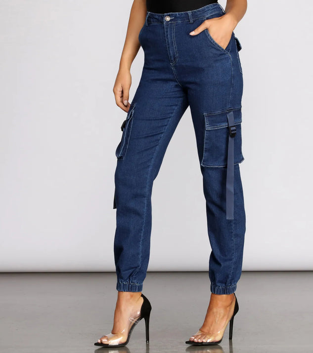 Grab N' Go Denim Cargo Jogger Pants