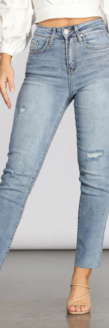 High Rise Destructed Denim Jeans