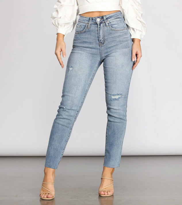 High Rise Destructed Denim Jeans