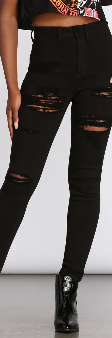 High Rise Super Destructed Skinny Jeans