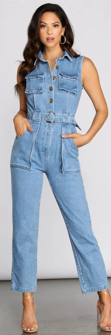 Just Being Me Utility Denim Jumpsuit