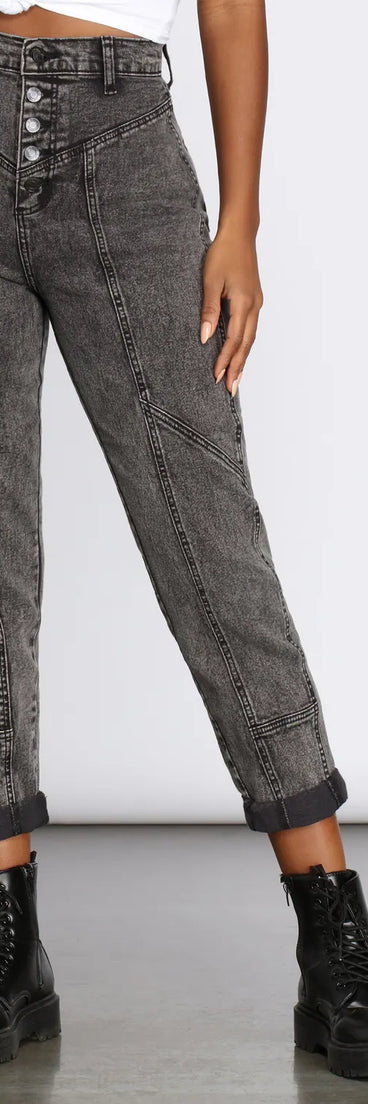High Rise Button Front Mom Jeans
