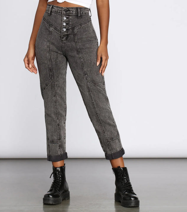High Rise Button Front Mom Jeans