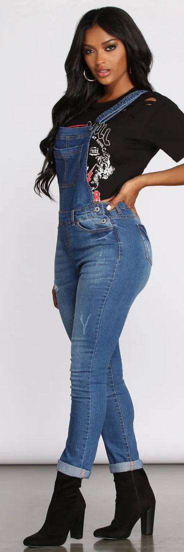 Buckle Down Slightly Distressed Denim Overalls