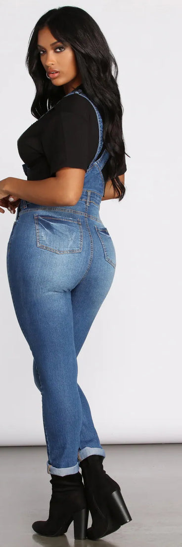 Buckle Down Slightly Distressed Denim Overalls