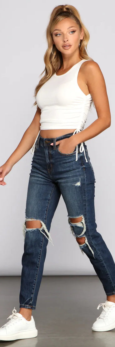Tobi High Rise Destructed Mom Jeans