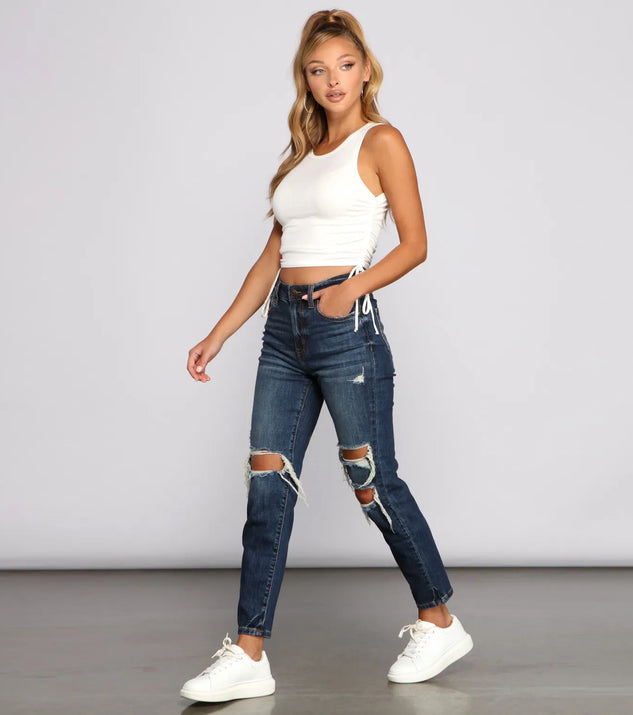 Tobi High Rise Destructed Mom Jeans