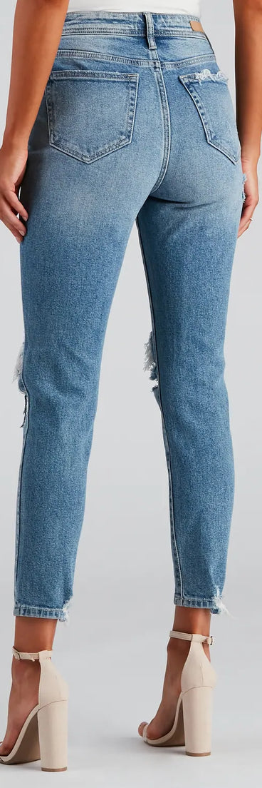 High-Rise Distressed Mom Skinny Jeans