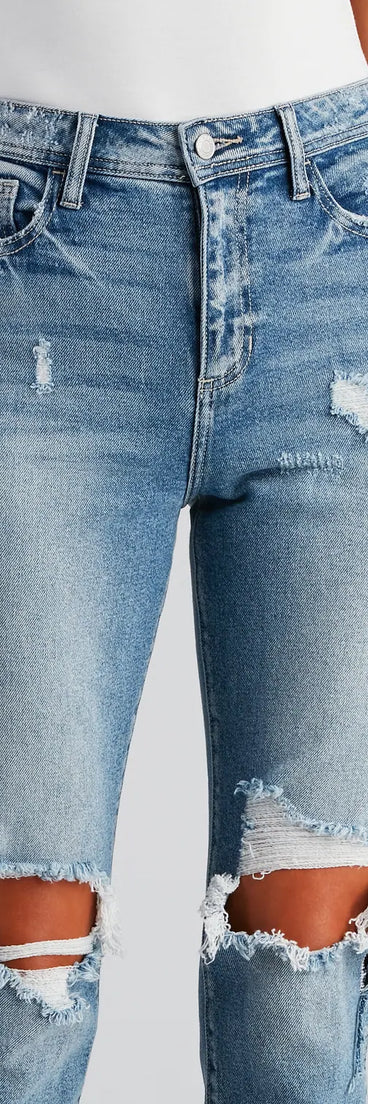 High-Rise Distressed Mom Skinny Jeans