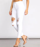 High Rise Destructed Denim Skinny Jeans