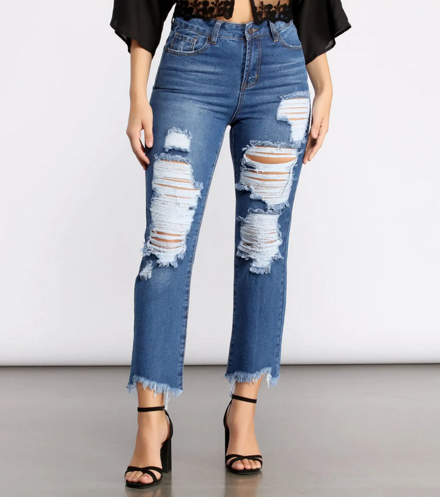 High Rise Super Destructed Straight Leg Jeans