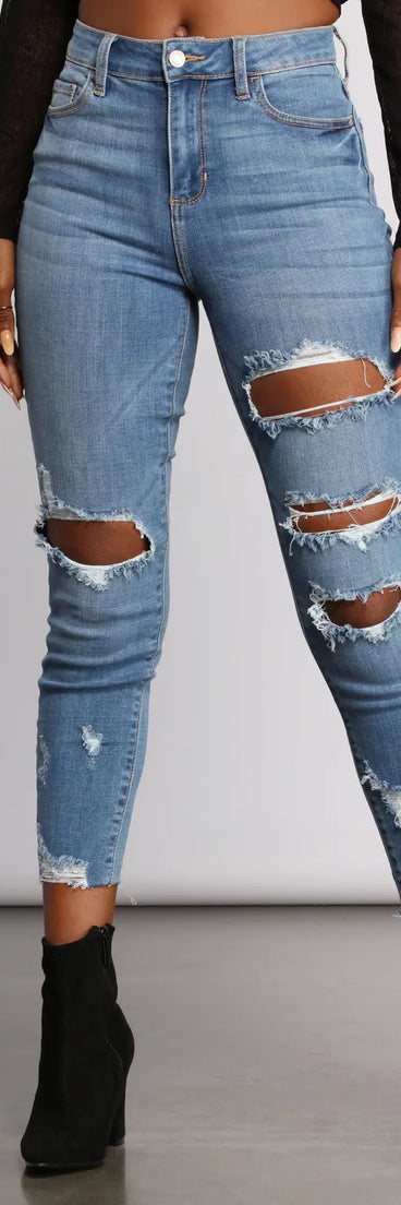 High Rise Edgy Distressed Skinny Jeans
