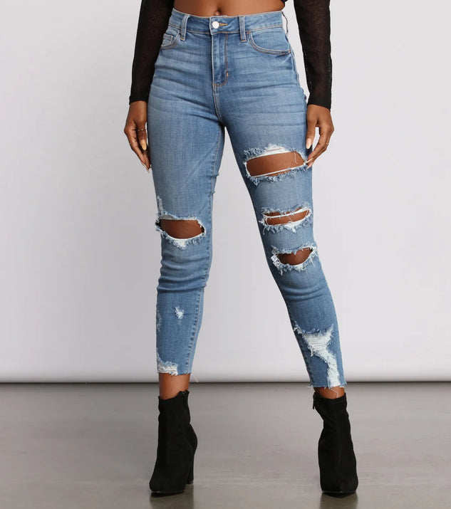 High Rise Edgy Distressed Skinny Jeans