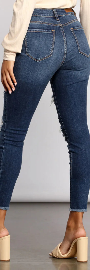 High Rise Destructed Skinny Jeans
