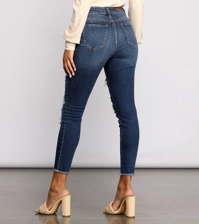 High Rise Destructed Skinny Jeans