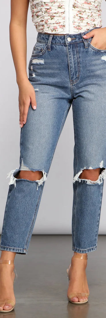 Ella High Rise Cropped Mom Jeans