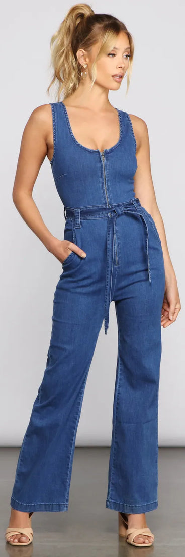 Retro Babe Sleeveless Denim Jumpsuit