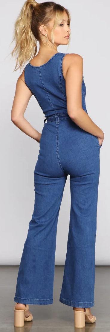 Retro Babe Sleeveless Denim Jumpsuit