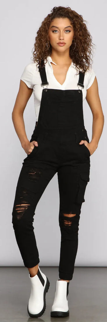 Stylish Edge Destructed Overalls