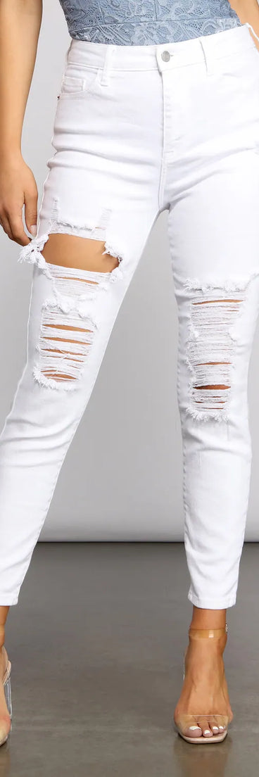 High-Rise Destructed Skinny Ankle Jeans