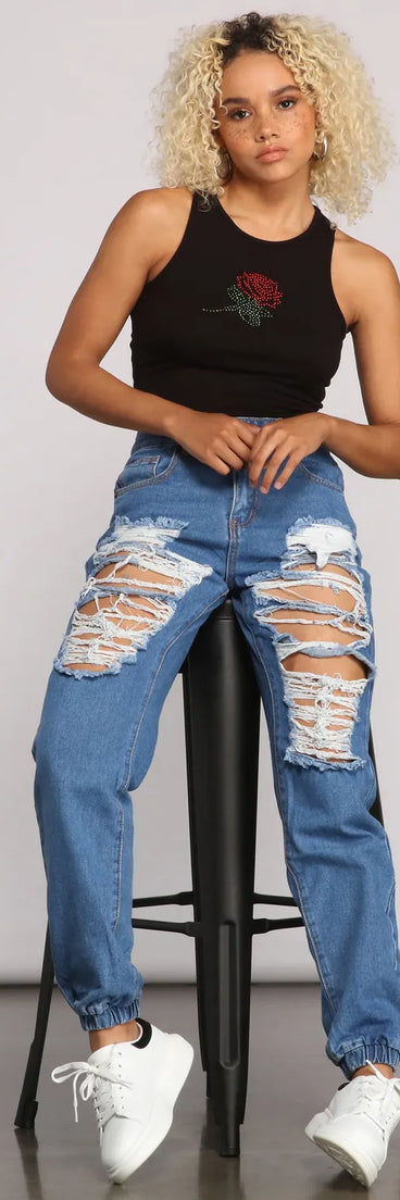 Effortlessly Chic High Rise Destructed Jogger