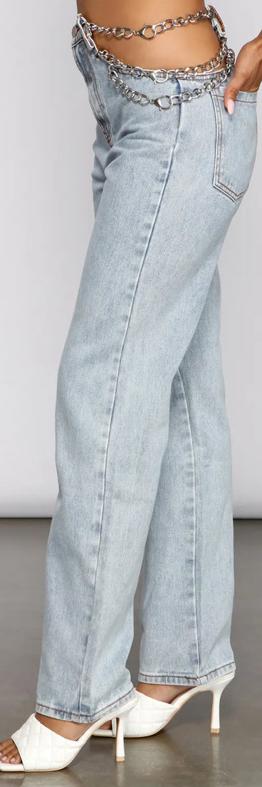 High-Rise Chic Chain Waist Boyfriend Jeans