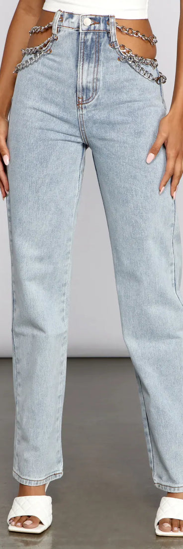 High-Rise Chic Chain Waist Boyfriend Jeans
