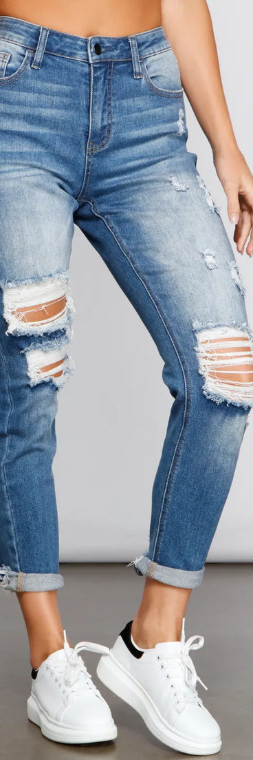 Amanda High-Rise Destructed Cuffed Boyfriend Jeans