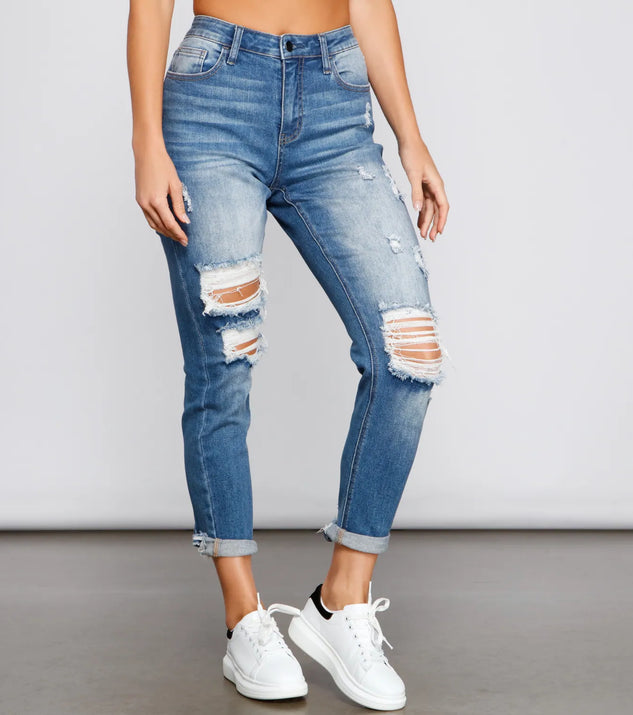 Amanda High-Rise Destructed Cuffed Boyfriend Jeans