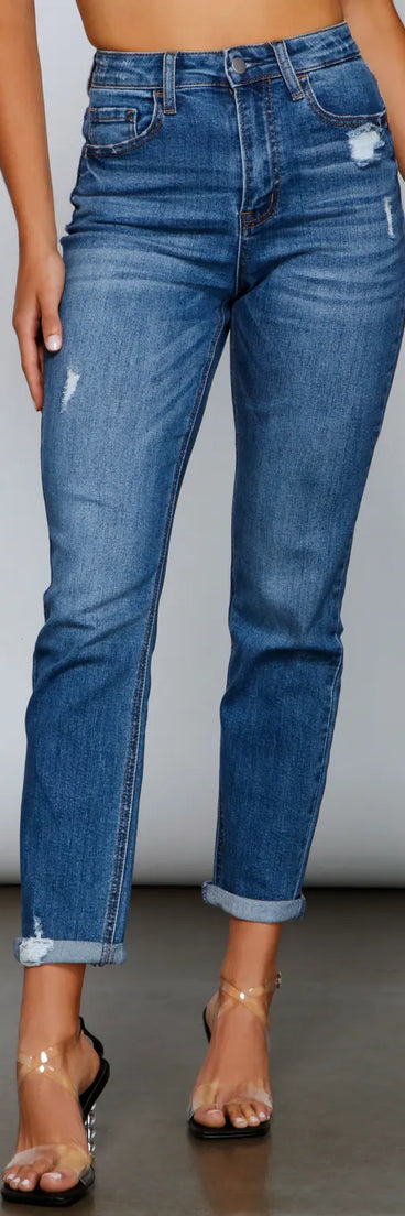 Ella High Rise Distressed Mom Jeans