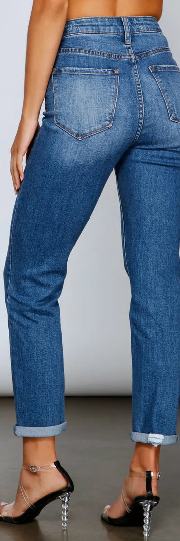 Ella High Rise Distressed Mom Jeans