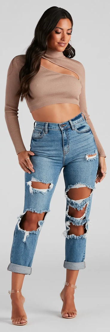 Totally Destructed Cuffed Mom Jeans