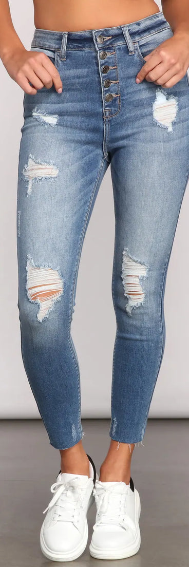 High Rise Button Down Cropped Jeans