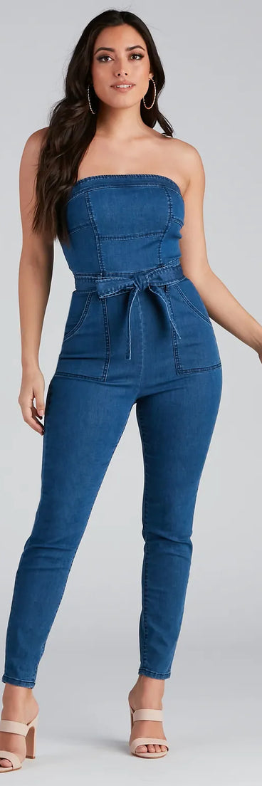 Retro Style Moves Denim Catsuit