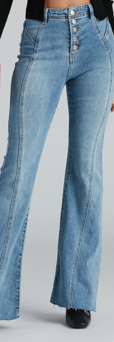 High-Rise Flared Straight-Leg Jeans