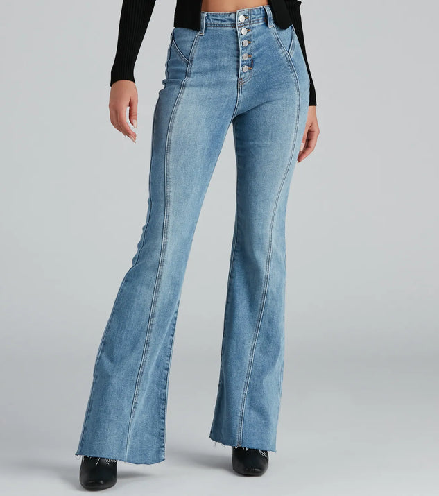 High-Rise Flared Straight-Leg Jeans