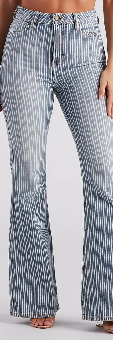 Bri High-Rise Pinstripe Flare Jeans By Windsor Denim