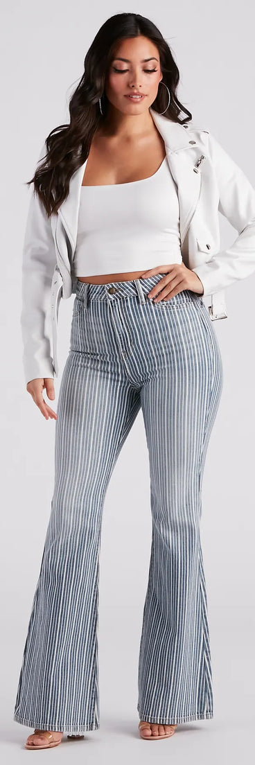 Bri High-Rise Pinstripe Flare Jeans By Windsor Denim