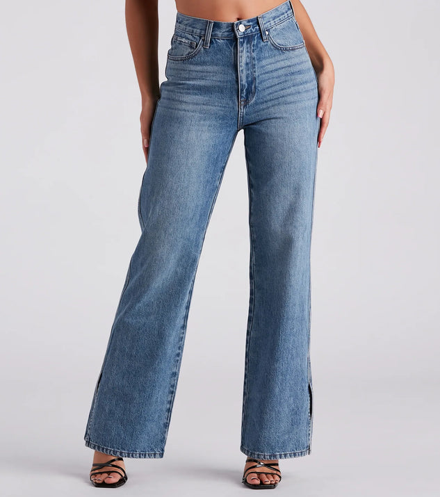 Low-Key Slay High Rise Wide Leg Slit Denim Jeans | Windsor
