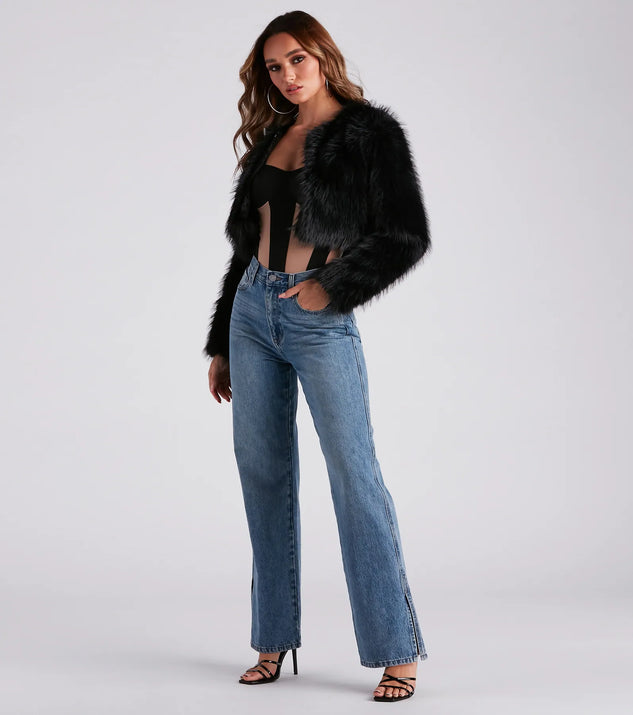 overdue flair ♥ CREASE LINE STRAIGHT DENIM /追跡付 Low-Key Slay High Rise Wide Leg Slit Denim Jeans | Windsor