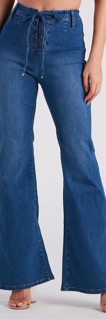 Bri High-Rise Lace-Up Flare Jeans By Windsor Denim
