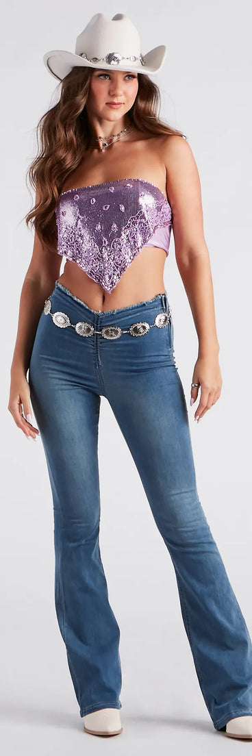 Totally Trendy Frayed Low-Rise Flare Jeans