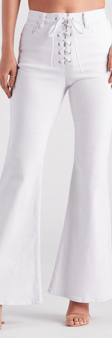 Bri High-Rise Lace-Up Flare Jeans By Windsor Denim