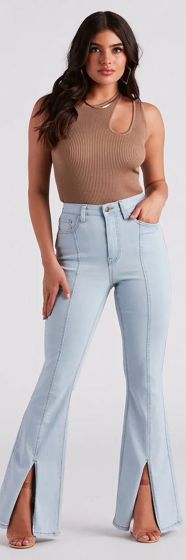 Bri High-Rise Split Hem Flare Jeans by Windsor Denim