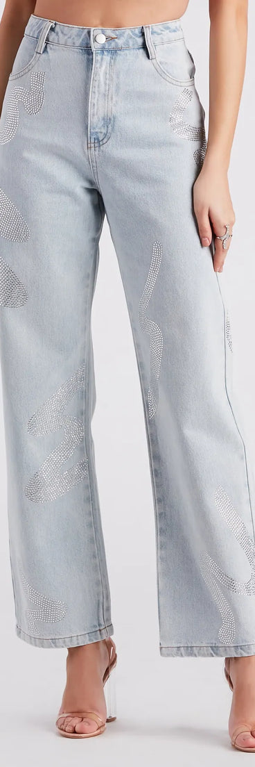 Blinged-Out Rhinestone Straight-Leg Jeans