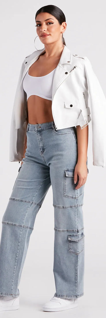 Straight To It High-Rise Cargo Denim Jeans