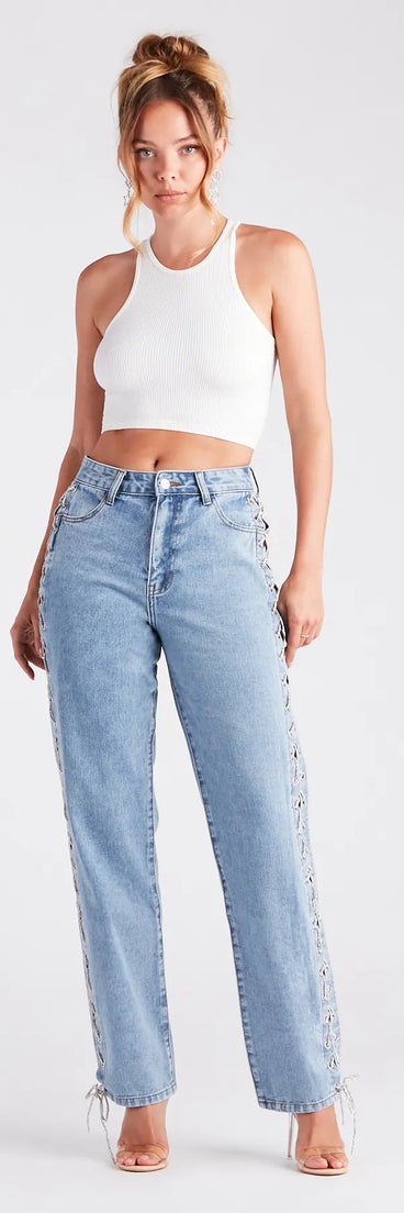 Glam Icon Rhinestone Lace-Up Jeans